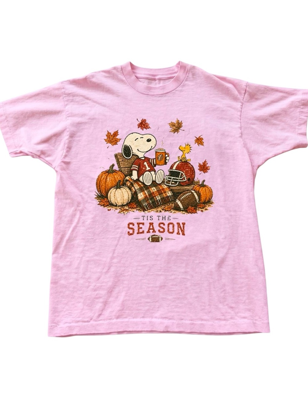 Peanuts Snoopy Fall Football Tis The Season Pink Graphic Tee